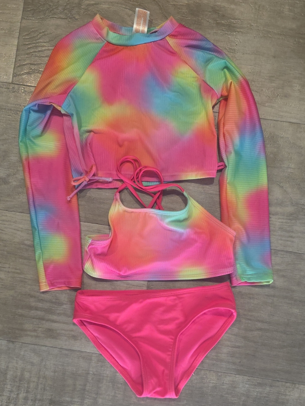 Kids Rainbow Tie-Dye 3-Piece Swim Set - Pink